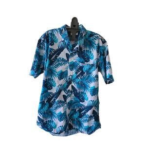 Teahupoo Tahiti Tropical Shirt Men's Size L Turquoise Foliage